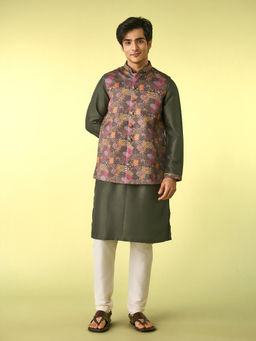 Diwas by Manyavar - Enchanting Olive Green Kurta Jacket Set for Men