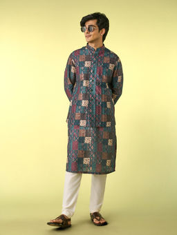 Diwas by Manyavar - Teal Green Opulence Kurta Jacket Set for Men