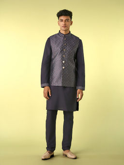 Diwas by Manyavar - Dark Blue Elegance Kurta Jacket Set for Men