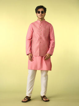 Diwas by Manyavar - Pink Traditional Kurta Jacket Set for Men