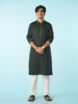 Diwas by Manyavar - Olive Green Elegance Kurta Pyjama for Men
