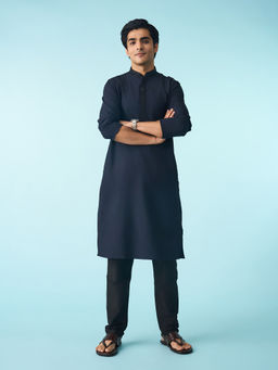 Diwas by Manyavar - Elegant Dark Blue Kurta Pyjama for Men