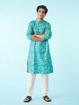 Diwas by Manyavar - Teal Green Regal Kurta Pyjama for Men