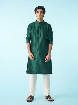 Diwas by Manyavar - Serene Dark Green Kurta Pyjama for Men