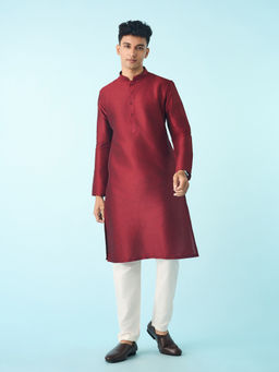 Diwas by Manyavar - Maroon Art Silk Fancy Kurta Pyjama for Men
