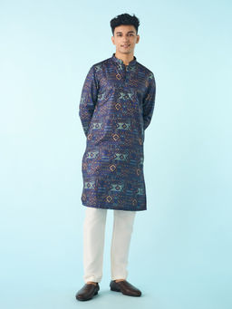 Diwas by Manyavar - Dark Blue Regal Kurta Pyjama for Men