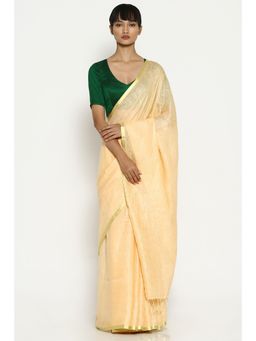 Via East - Peach Earthy Linen Saree with Unstitched Blouse