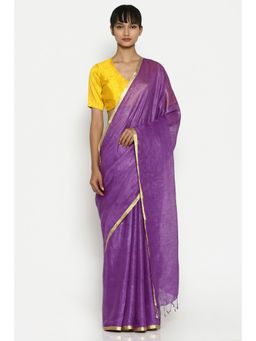 Via East - Jamun Purple Earthy Linen Saree with Unstitched Blouse