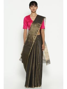 Via East - Kohra Grey Silk Tissue Chanderi Saree with Unstitched Blouse