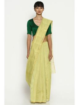 Via East - Pale Yellow Silk Tissue Chanderi Saree with Unstitched Blouse