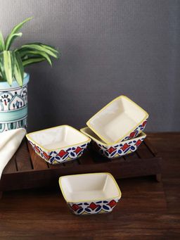 VarEesha - Rangriti Yellow Red Ceramic Square Snacks-Veg Bowls- Katori