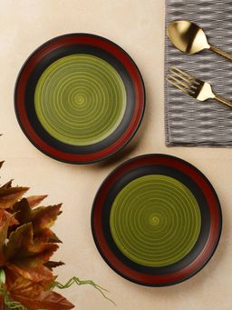 VarEesha - Bottle Green with Maroon Ceramic Dinner- Full Plates