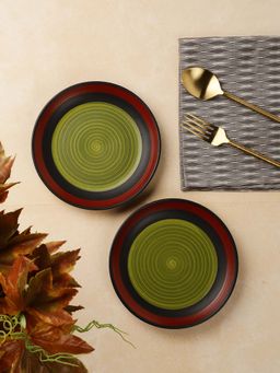 VarEesha - Bottle Green with Maroon Ceramic Side- Quarter Plates