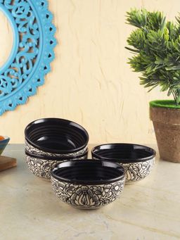 VarEesha - Kalamkari Black & White Ceramic Soup-Cereal-Snacks Bowls