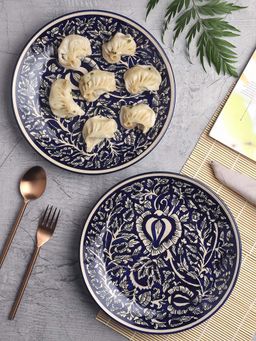 VarEesha - Blue Mughal Hand Painted Ceramic Dinner Plates