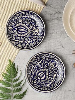 VarEesha - Blue Mughal Hand Painted Ceramic Small Serving Plates