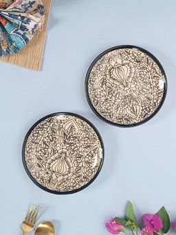 VarEesha - Kalamkari Offwhite Black 7 Inch Ceramic Serving Plates