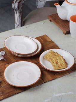 VarEesha - White Matt Brown Border Ceramic Small Cookie Plates