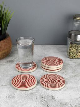 VarEesha - Parikrama Red Spiral Hand-made Ceramic Coasters