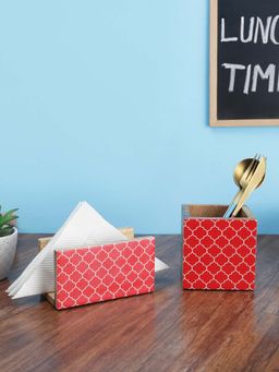 VarEesha - Moroccan Red Mango Wood Napkin and Spoon Holder