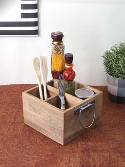 VarEesha - Hand Made Mango Wood Kitchen Caddy- Cutlery Holder- Condiment- Napkin Holder