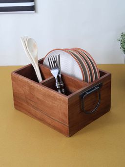VarEesha - Hand Made Acacia Wood Kitchen Caddy- Cutlery Holder- Condiment- Napkin Holder