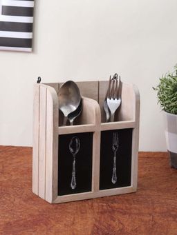 VarEesha - Mango Wood Two Partition Kitchen Caddy- Cutlery Holder