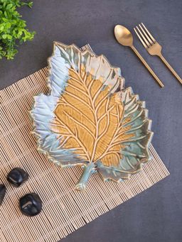 VarEesha - Mustard Studio Pottery Serrate Leaf Ceramic Platter