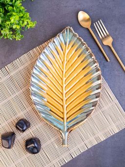 VarEesha - Mustard Studio Pottery Lined Leaf Ceramic Platter