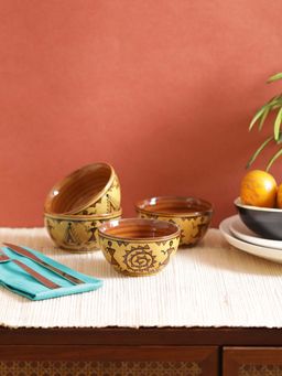 VarEesha - Hand Painted Brown Warli Ceramic Katori- Veg Bowls