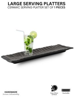 VarEesha - Brown Wood Ceramic Kabab-Snacks Platter