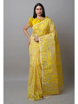 Unnati Silks - Beige Handloom Dhaka Jamdhani Bengal Cotton Silk Saree UNM72692