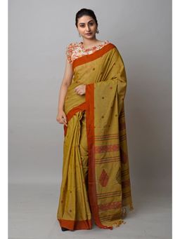 Unnati Silks - Brown Handloom Dhaka Jamdhani Bengal Cotton Silk Saree UNM72704 with Unstitched Blouse