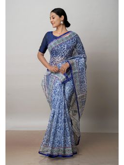 Unnati Silks - Grey Block Printed Kota Cotton Saree UNM72719 with Unstitched Blouse