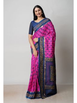 Unnati Silks - Pink Dyed Printed Summer Bangalore Soft Silk Saree UNM72776 with Unstitched Blouse