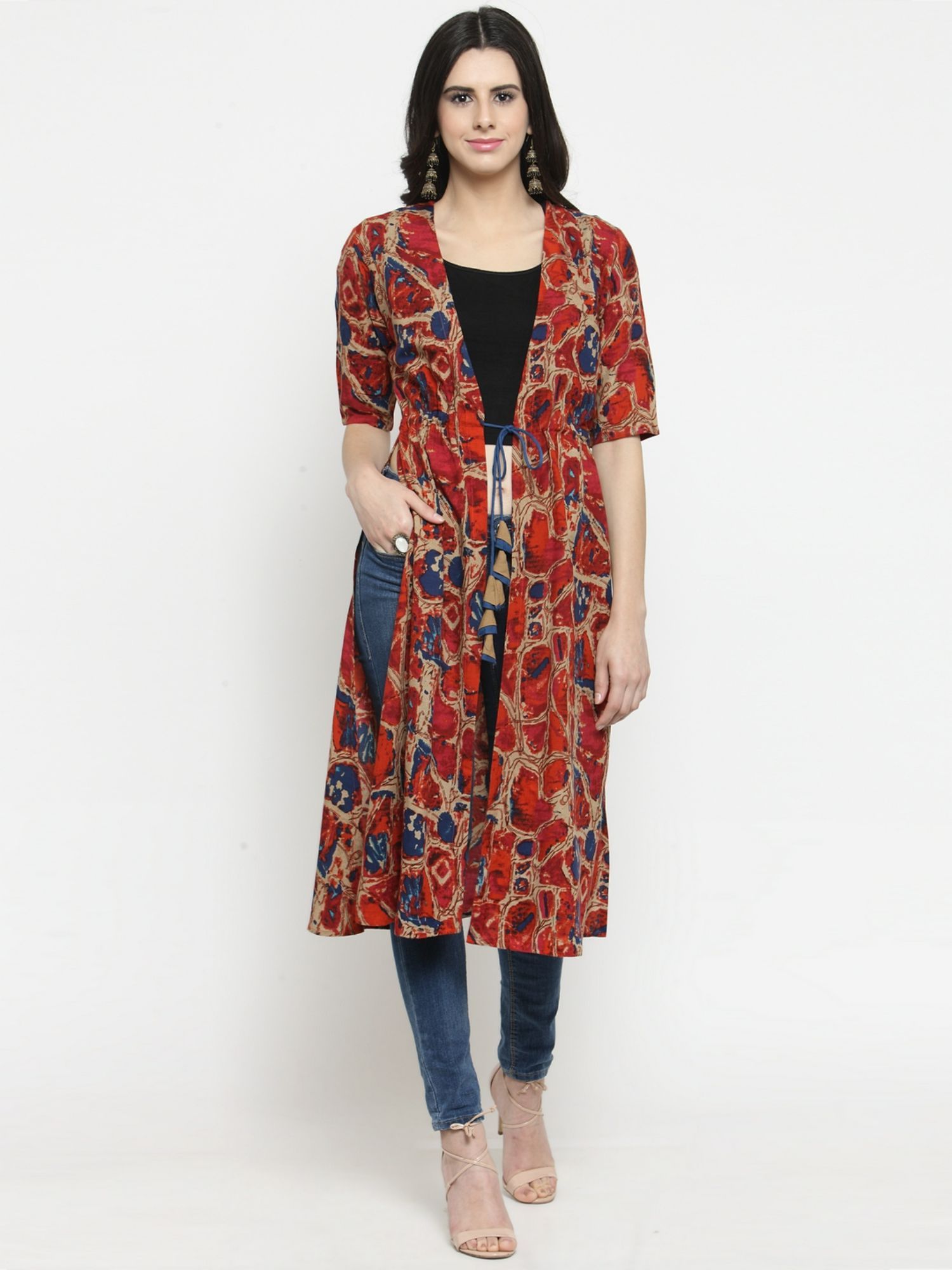 Rayon Multi-Color Abstract Print Shrug-image-4