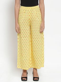 Indibelle - Yellow Rayon Block Print A-Line Palazzos