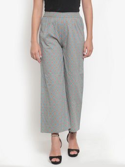 Indibelle - Steel Grey Cotton Ikat Print A-Line Palazzos