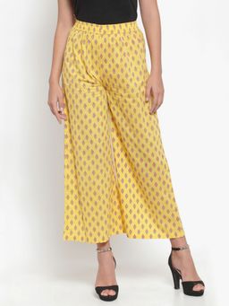 Indibelle - Ocar Yellow Cotton Ikat Print A-Line Palazzos