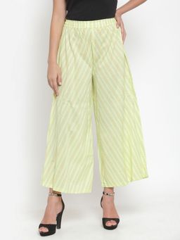 Indibelle - Lemon Yellow Cotton Strip Print Circular Palazzos