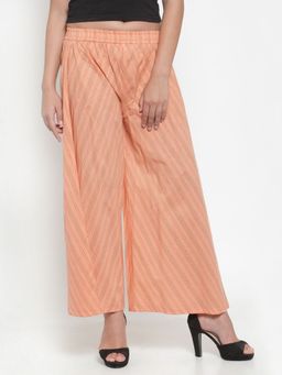 Indibelle - Peach Cotton Strip Print Circular Palazzos