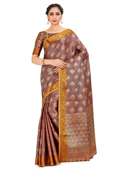 Mimosa - Maroon Kanjivaram Style Art Silk Saree With Unstitched Blouse