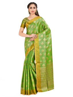 Mimosa - Green Kanjivaram Style Art Silk Saree With Unstitched Blouse