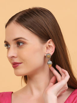 Auraa Trends - Oxidised Silver-Toned Dual Tone Floral Jhumka Drop Earrings For Women