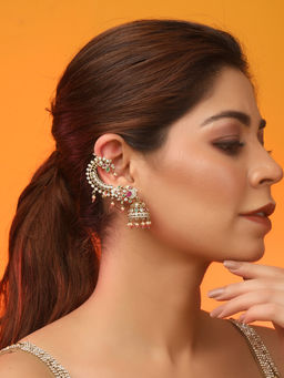 Auraa Trends - Multi-Colour Traditional Peacock Jhumka Ear Climber Earrings