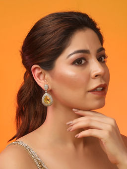 Auraa Trends - Luxury Yellow Gemstone Drop Earrings In Gold With Diamond Pave Setting