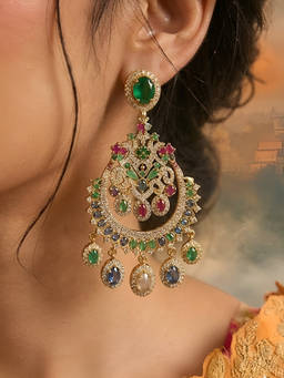Auraa Trends - Multi-Colour Luxury Multicolour Cz Chandelier Earrings For Women