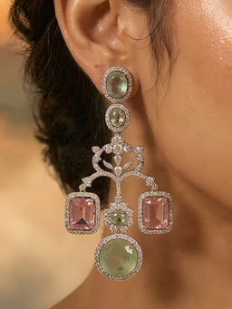 Auraa Trends - Luxury Pastel Green & Pink Stone Earrings For Women
