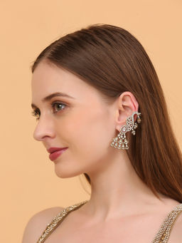 Auraa Trends - Luxury White Gold-Plated Peacock Design Stone Ear cuff For Women Bridal & Party Wear