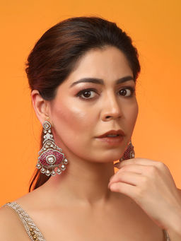 Auraa Trends - Royal Gold-Plated Pink Stone Kundan Dangler Earrings For Women